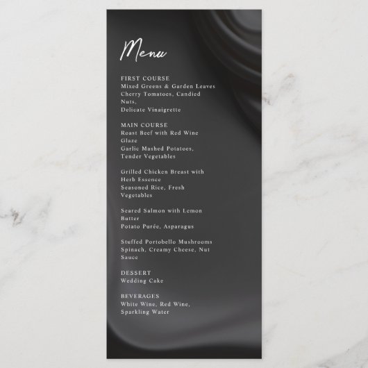 Black satin elegance wedding menu (Voorkant)