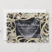 Black Satin Pearl Glamoureus Verjaardagsfeest Kaart (Achterkant)