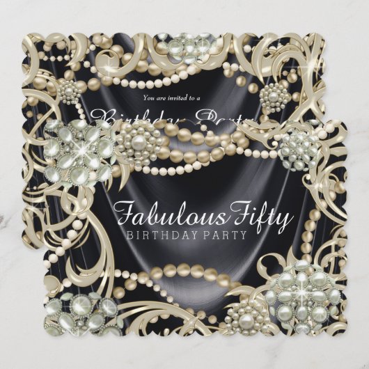 Black Satin Pearl Glamoureus Verjaardagsfeest Kaart (Voorkant / Achterkant)