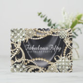 Black Satin Pearl Glamoureus Verjaardagsfeest Kaart (Staand voorkant)