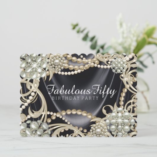 Black Satin Pearl Glamoureus Verjaardagsfeest Kaart (Staand voorkant)