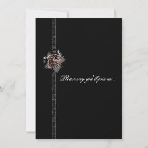 Black Satin Peony Gothic Birthday Invitation Kaart