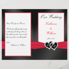 Black Satin Pleasts with Hearts Wedding Program
