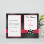 Black Satin Pleasts with Hearts Wedding Program (Staand voorkant)