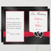 Black Satin Pleasts with Hearts Wedding Program (Voorkant / Achterkant)