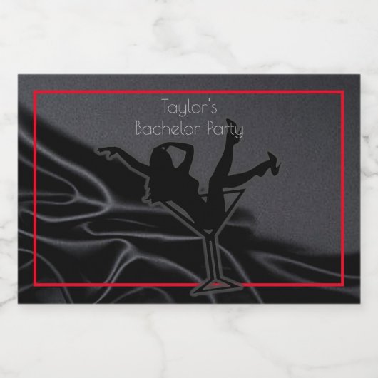 Black Satin Silhouette Bachelor Party Likeurfles Etiket (Enkel label)