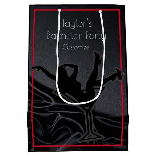 Black Satin Silhouette Bachelor Party Medium Cadeauzakje (Achterkant)