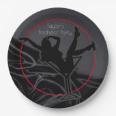 Black Satin Silhouette Bachelor Party Papieren Bordje (Voorkant)