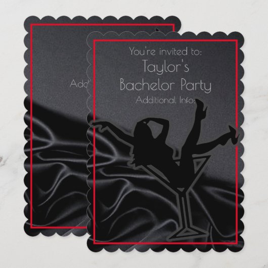 Black Satin Silhouette Bachelor Party Uitnodiging (Voorkant / Achterkant)