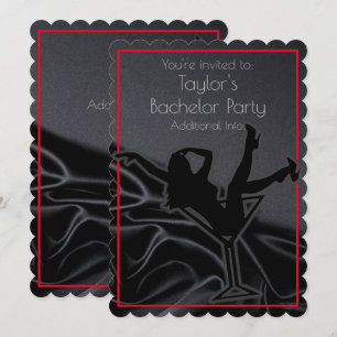 Black Satin Silhouette Bachelor Party Uitnodiging