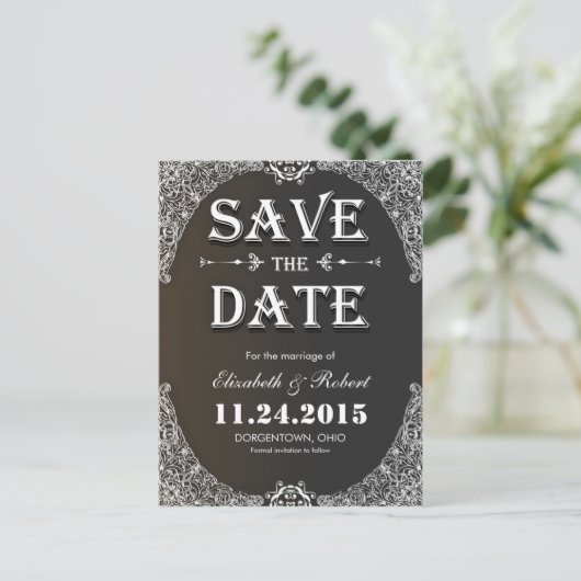 Black  Save the Date briefkaart (Staand voorkant)