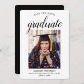 Black Save the Date Calligraphy Afstuderen Photo Aankondiging (Voorkant / Achterkant)