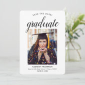 Black Save the Date Calligraphy Afstuderen Photo Aankondiging (Staand voorkant)