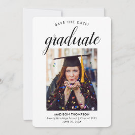 Black Save the Date Calligraphy Afstuderen Photo Aankondiging