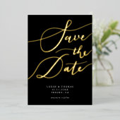 Black Save the Date Calligraphy Folie Uitnodiging (Staand Voorkant)