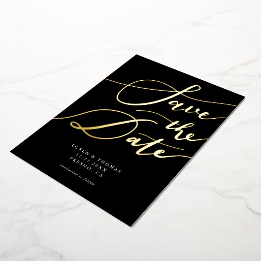 Black Save the Date Calligraphy Folie Uitnodiging (Gedraaid)