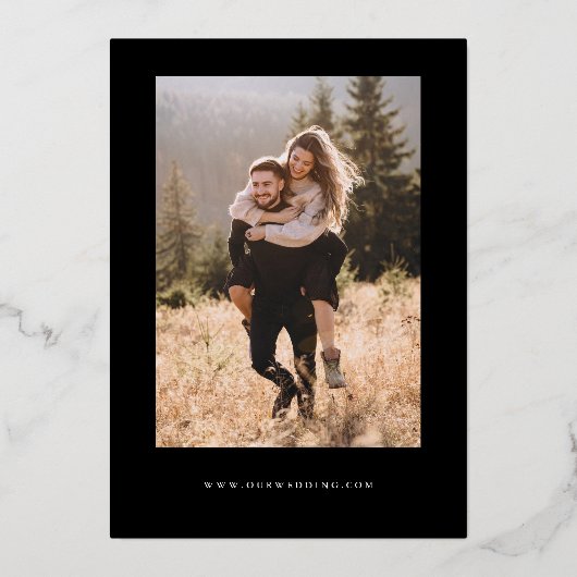 Black Save the Date Calligraphy Folie Uitnodiging (Achterkant)