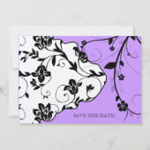 Black Save the Date Invite Floral Paars Silver (Achterkant)