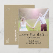 Black SAVE the DATE Rustic Photo Wedding Briefkaar Aankondigingskaart (Voorkant / Achterkant)