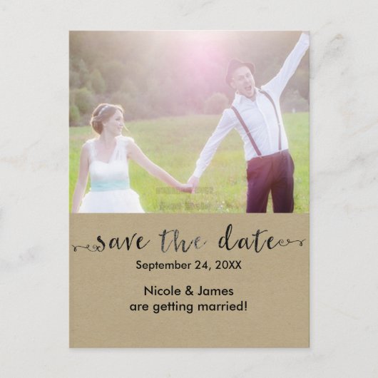 Black SAVE the DATE Rustic Photo Wedding Briefkaar Aankondigingskaart (Voorkant)
