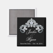 Black Save the Date Wedding Elegant Silver Anniver Magneet (Voorkant / Achterkant)