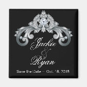 Black Save the Date Wedding Elegant Silver Anniver Magneet (Voorkant)