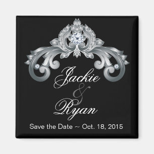 Black Save the Date Wedding Elegant Silver Anniver Magneet