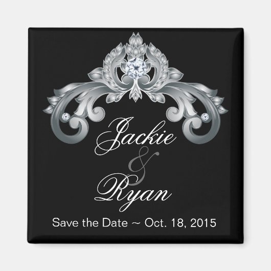Black Save the Date Wedding Elegant Silver Anniver Magneet (Voorkant)
