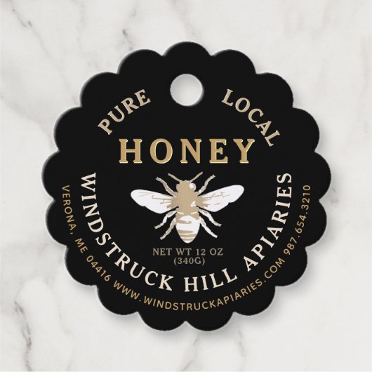 Black Scallop Creamed Honey Label met Honeybee (Voorkant)