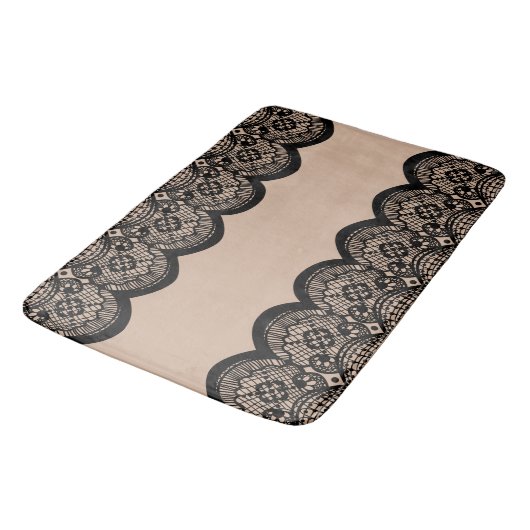 Black Scalloped Lace Custom Bath Mat (Gekanteld)