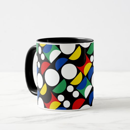 Black Scandinavian Bauhaus Mid-Century Pattern Mok (Voorkant links)
