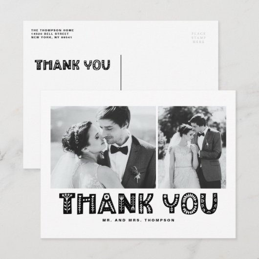 Black Scandinavian Photo Collage Wedding Hartelijk Briefkaart (Voorkant / Achterkant)