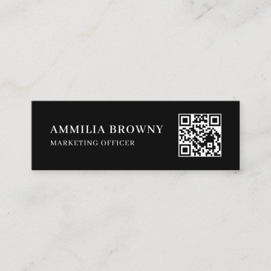 Black Scannable QR | Minimal Modern Contact Design Mini Visitekaartje (Voorkant)