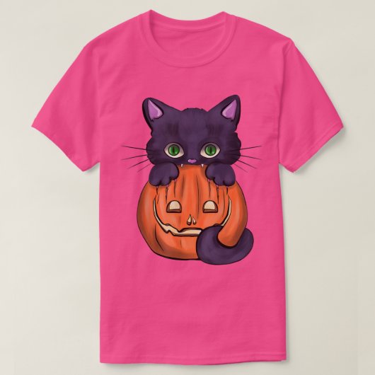 Black Scary Cat Pumpkin Jack O Lantern Halloween C T-shirt (Design voorkant)