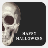 Black Scary Skull Happy Halloween Vierkante Sticker (Voorkant)