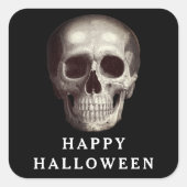 Black Scary Skull Happy Halloween Vierkante Sticker (Voorkant)