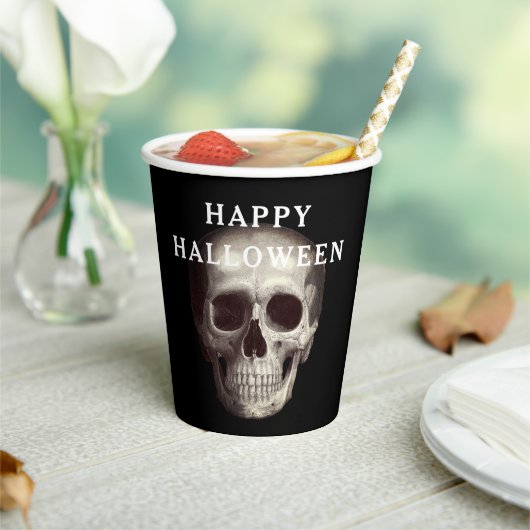 Black Scary Skull Volwassen Halloween Papieren Bekers (Insitu)