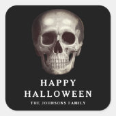 Black Scary Skull Volwassen Halloween Vierkante Sticker (Voorkant)
