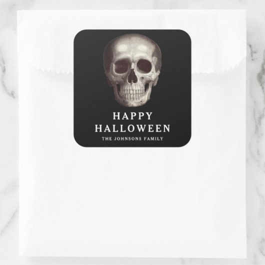Black Scary Skull Volwassen Halloween Vierkante Sticker (Tas)