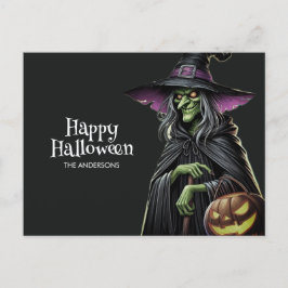 Black Scary Witch Happy Halloween Briefkaart