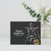 Black Scary Witch Happy Halloween Briefkaart (Staand voorkant)