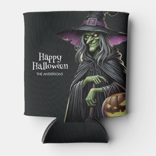 Black Scary Witch thema Halloween Blikjeskoeler (Voorkant)
