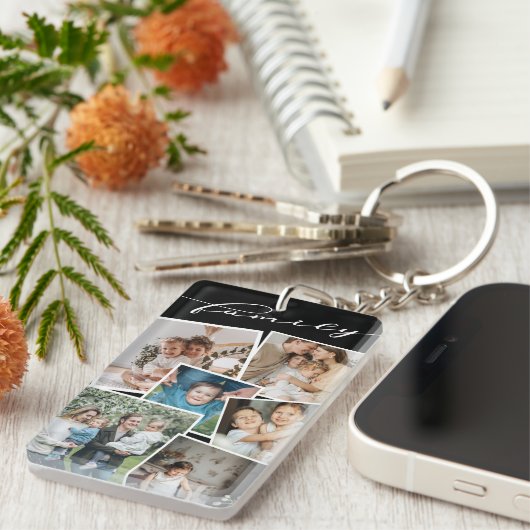 Black Scattered Foto's Foto Collage Familie Sleutelhanger (Voorkant Rechts)