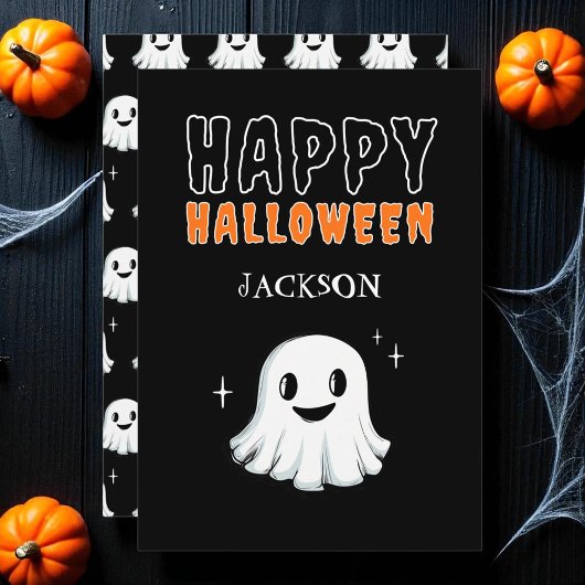 Black Schattige Ghost Spooky Custom Happy Hallowee Feestdagenkaart
