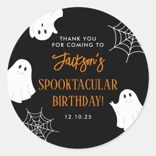 Black Schattige Ghost Spooky Halloween Verjaardag Ronde Sticker (Voorkant)