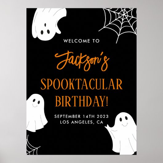 Black Schattige Ghost Spooky Verjaardag Welkom Tek Poster (Voorkant)