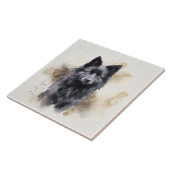 Black Schipperke Dog, Waterverf Pet art Tegeltje (Zijkant)