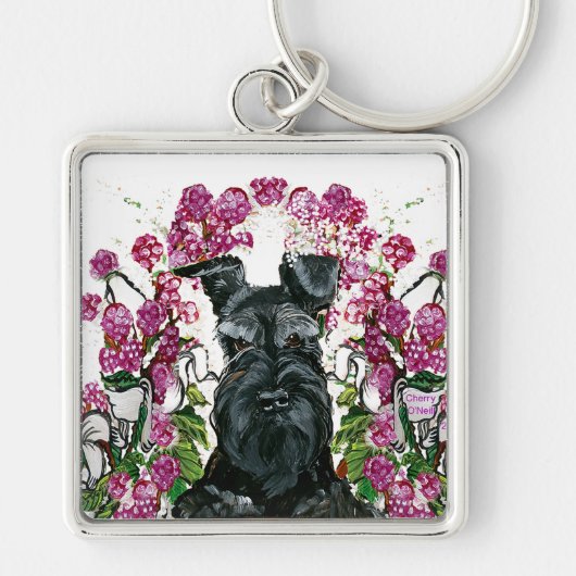 Black Schnauzer Bouquet Sleutelhanger (Voorkant)