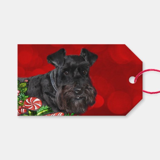 Black Schnauzer Kerstmis Cadeaulabel (Voorkant (Horizontaal))