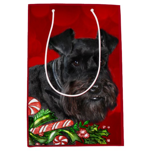 Black Schnauzer Kerstmis Medium Cadeauzakje (Voorkant)